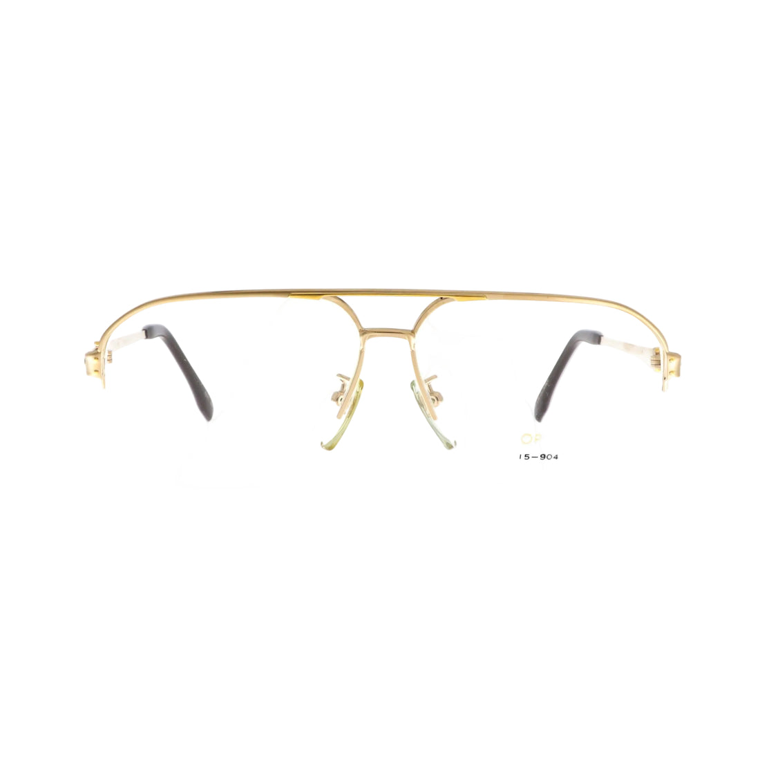Optosun Model 15-9041 gold sunglasses with rectangular frames and tinted lenses, front view showing stylish design.
