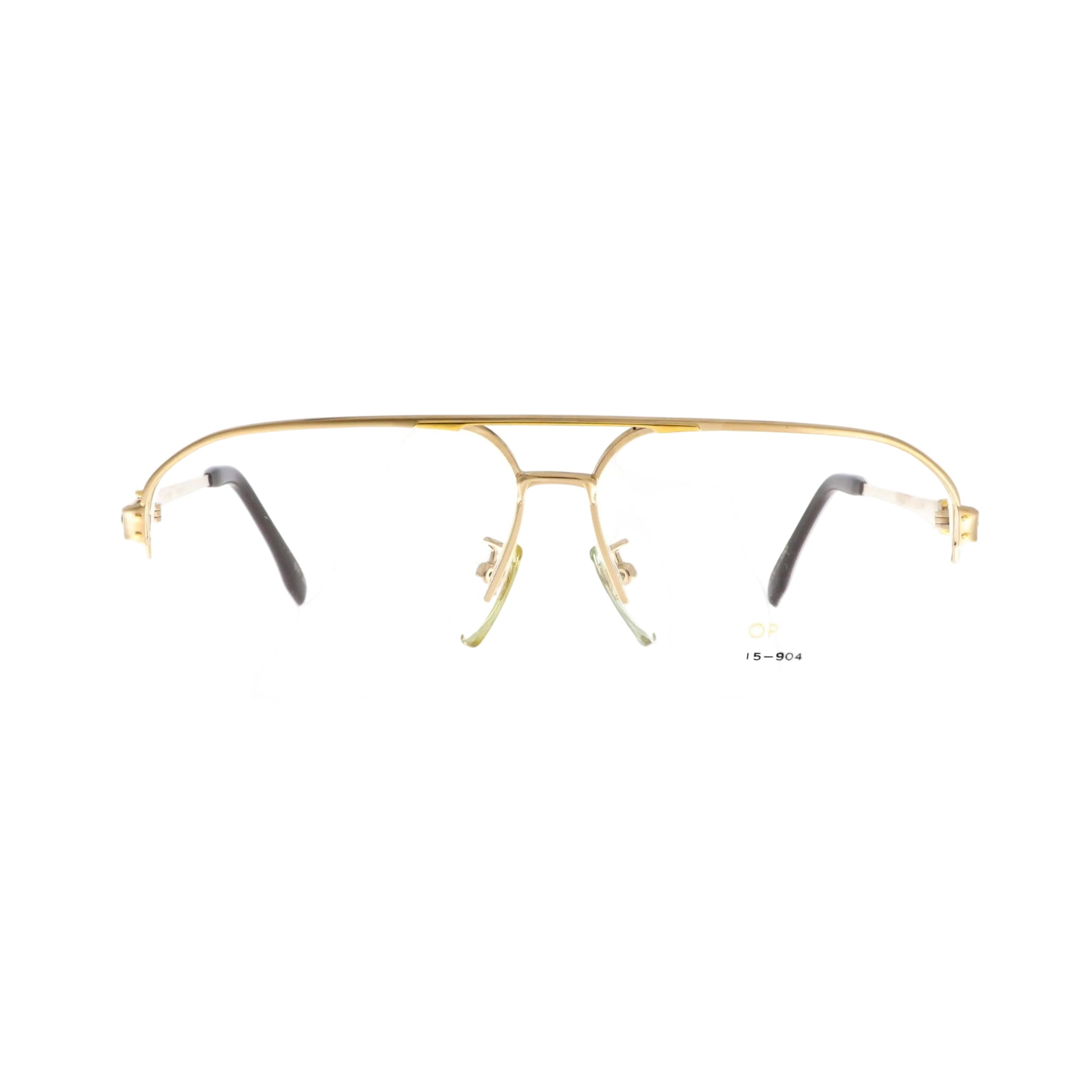 Optosun Model 15-9041 gold sunglasses with rectangular frames and tinted lenses, front view showing stylish design.