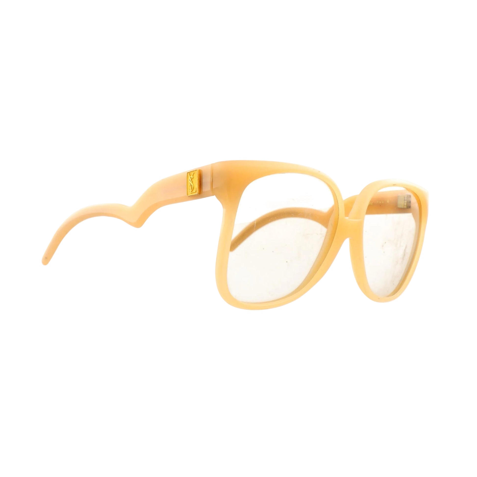 Yellow eyeglasses on a white background